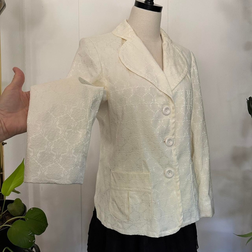 RQT Vintage Cream Jacquard Blazer Oversized Collar Regency Twee Jacket Medium - Picture 5 of 8